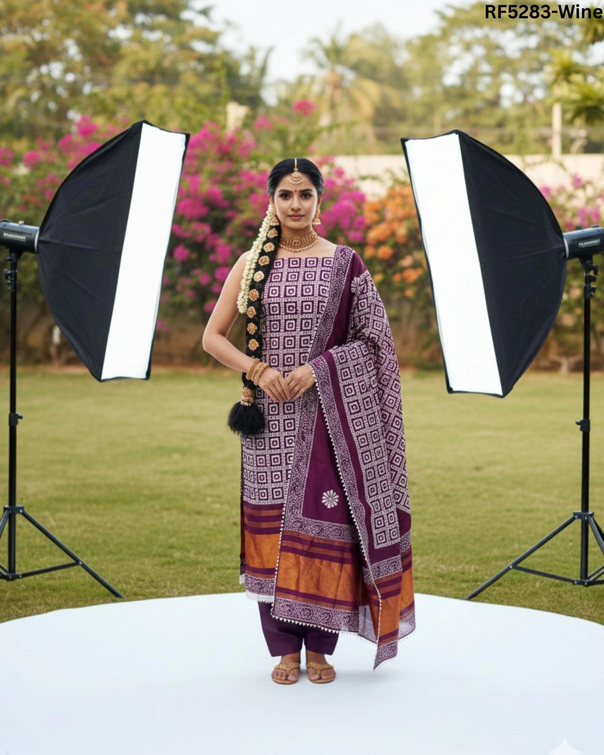 Elegant Zora Silk Unstitched Suit Material with Bandhani Chiffon Dupatta!